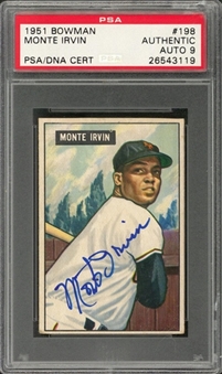 1951 Bowman #198 Monte Irvin Signed Rookie Card – PSA/DNA MINT 9